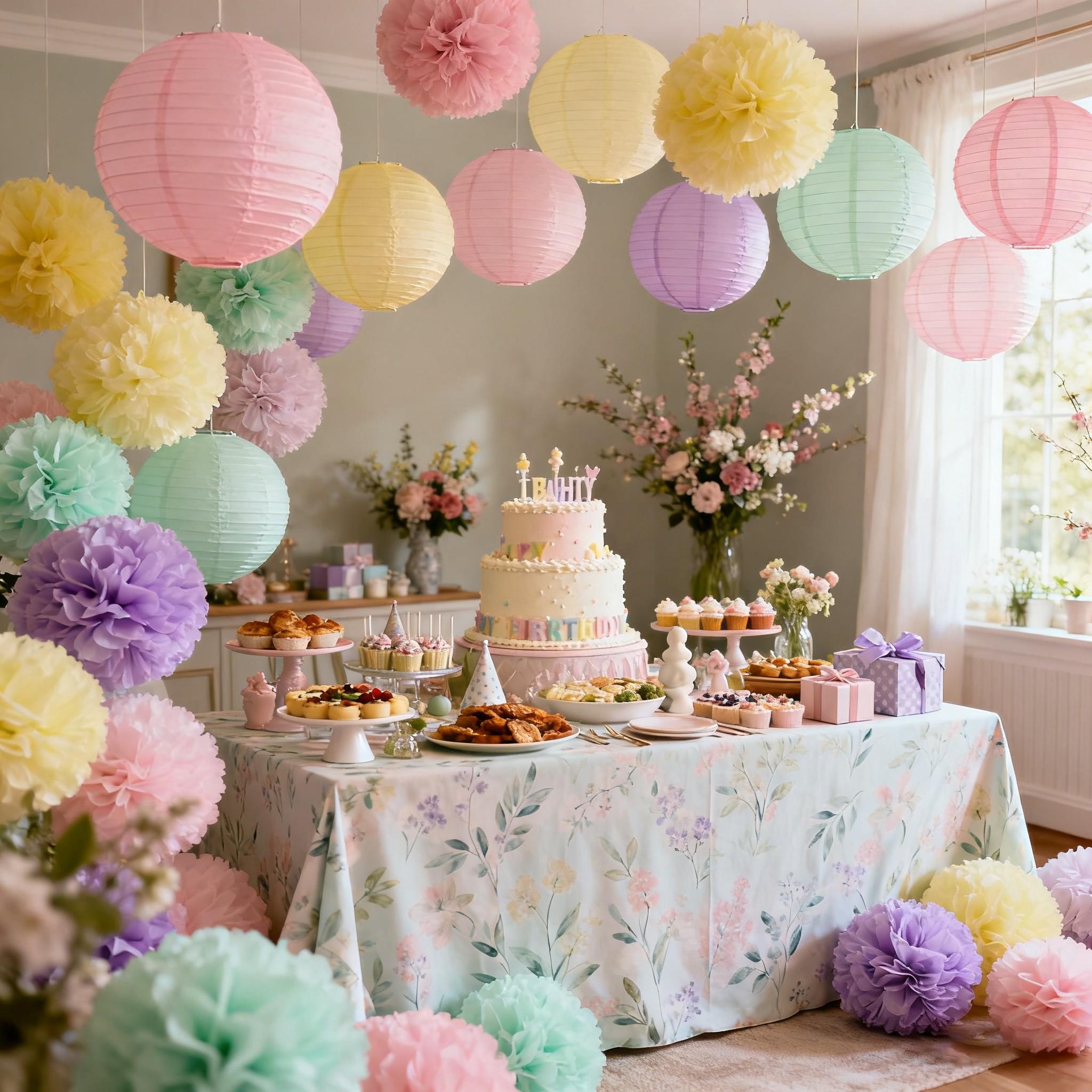 19pcs Handmade Paper Flower Balls Set, Bohemian Style Party Decorations, Wedding & Spring Summer Outdoor Hanging Decor, Warm Color Scheme