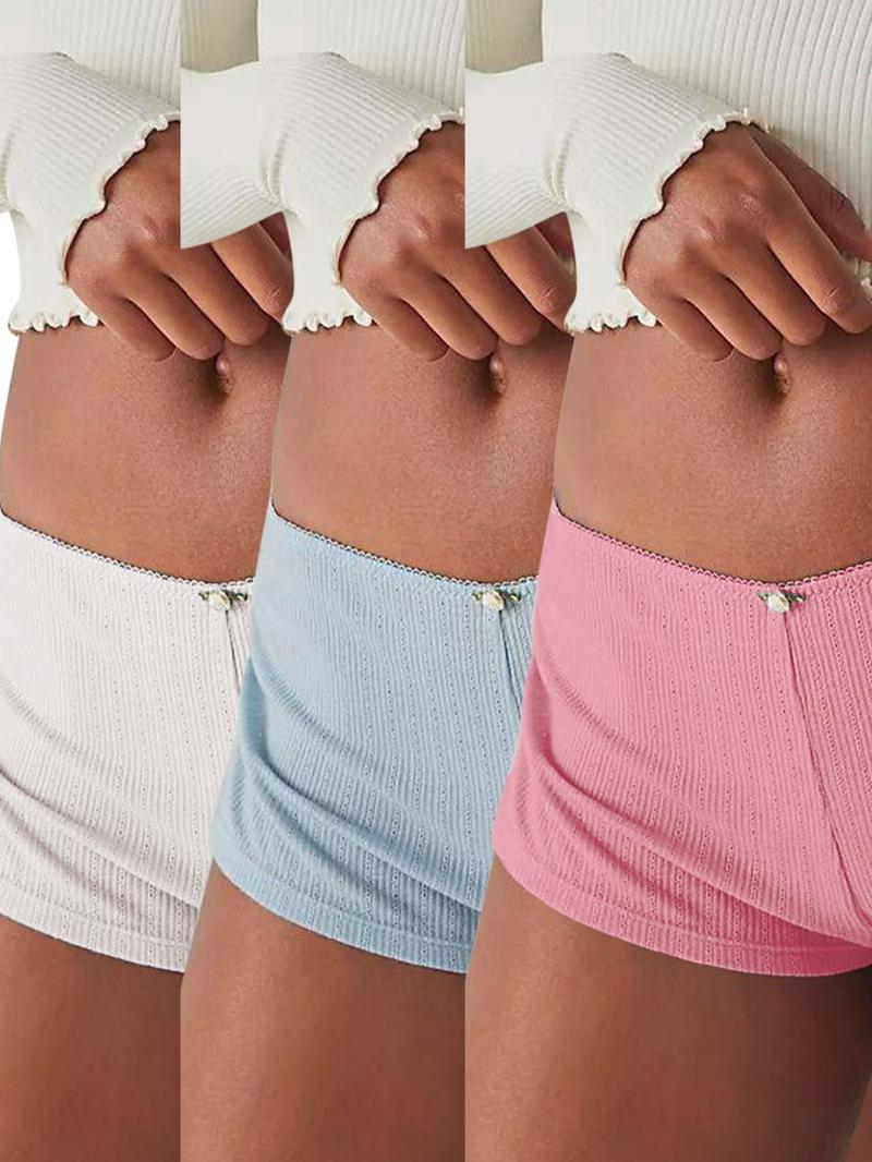 Three-pack Women's Y2K Shorts, Micro Shorts Side Slit Stretch Pajamas Shorts, Slim Fit Ruched Bottoms Cute Leggings