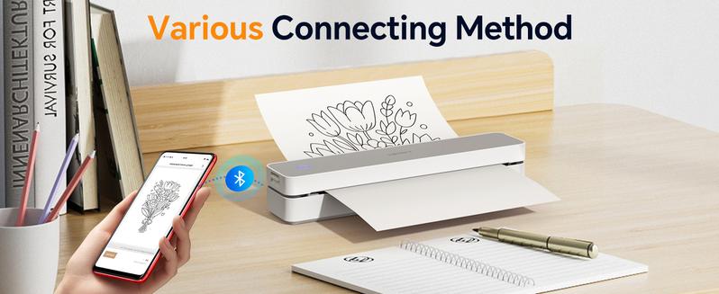 Portable Wireless Thermal Printer for US Letter & A4 Paper, Inkless Printing, Compatible with iOS, Android & Laptops – Ideal for Home, Office, Travel & Truck Drivers