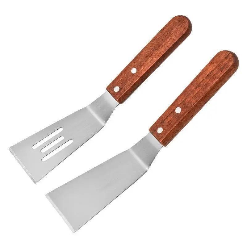 Stainless Steel Cake Spatula with Wooden Handle, BBQ Grill Tool, Ideal for Cast Iron Pans, Grills, and Baking, Cooking Utensil