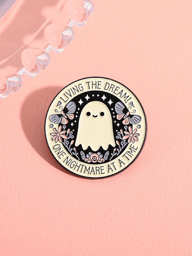 Cute Ghost Design Brooch, Round Cartoon Brooch for Jackets, Bags and Hats, Fashion Accessories for Women & Men, Durable Metal Pins, Flower Brooch Pin