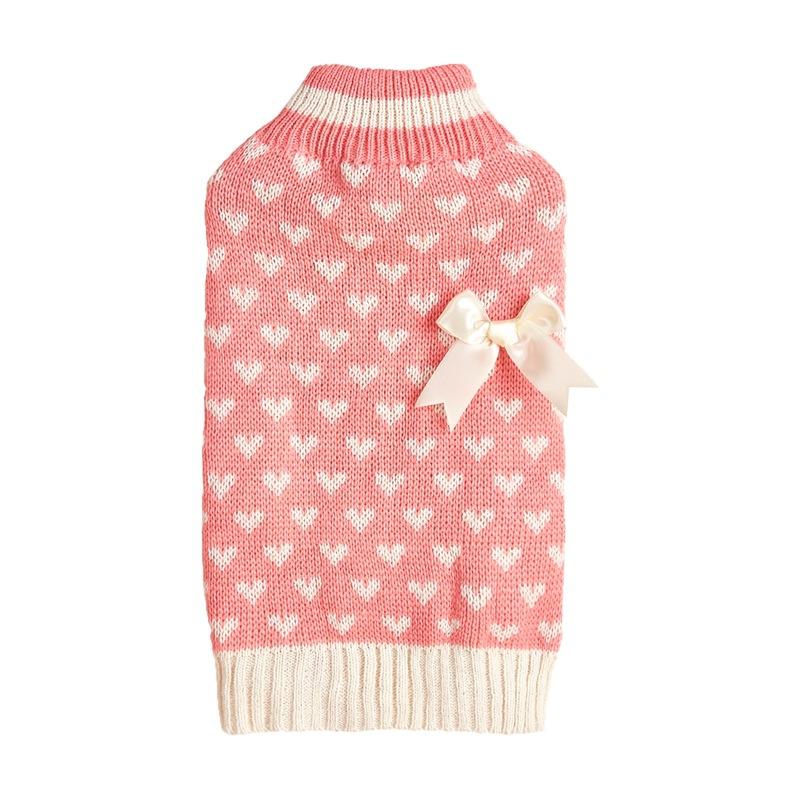 New Valentine's Day Knit High-Elasticity Round Neck Pink Red Lover Bow Heart Pattern French Bulldog Bichon Dog Sweater