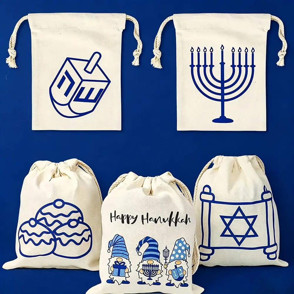 5 pieces Star of David Menorah dreidel Chanukah gift Bags 2026 Happy Hanukkah party Jewish Holiday table home Fireplace Mantle decoration family children kid boy girl Gift friend guest Welcome thank you present bags