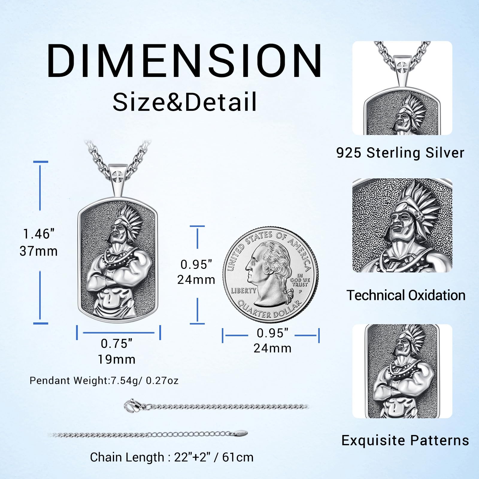 Thanches American Tribal Chief Pendant 925 Sterling Silver Necklace for Men Women Retro Design Vintage Tribal Chief Jewelry Gift