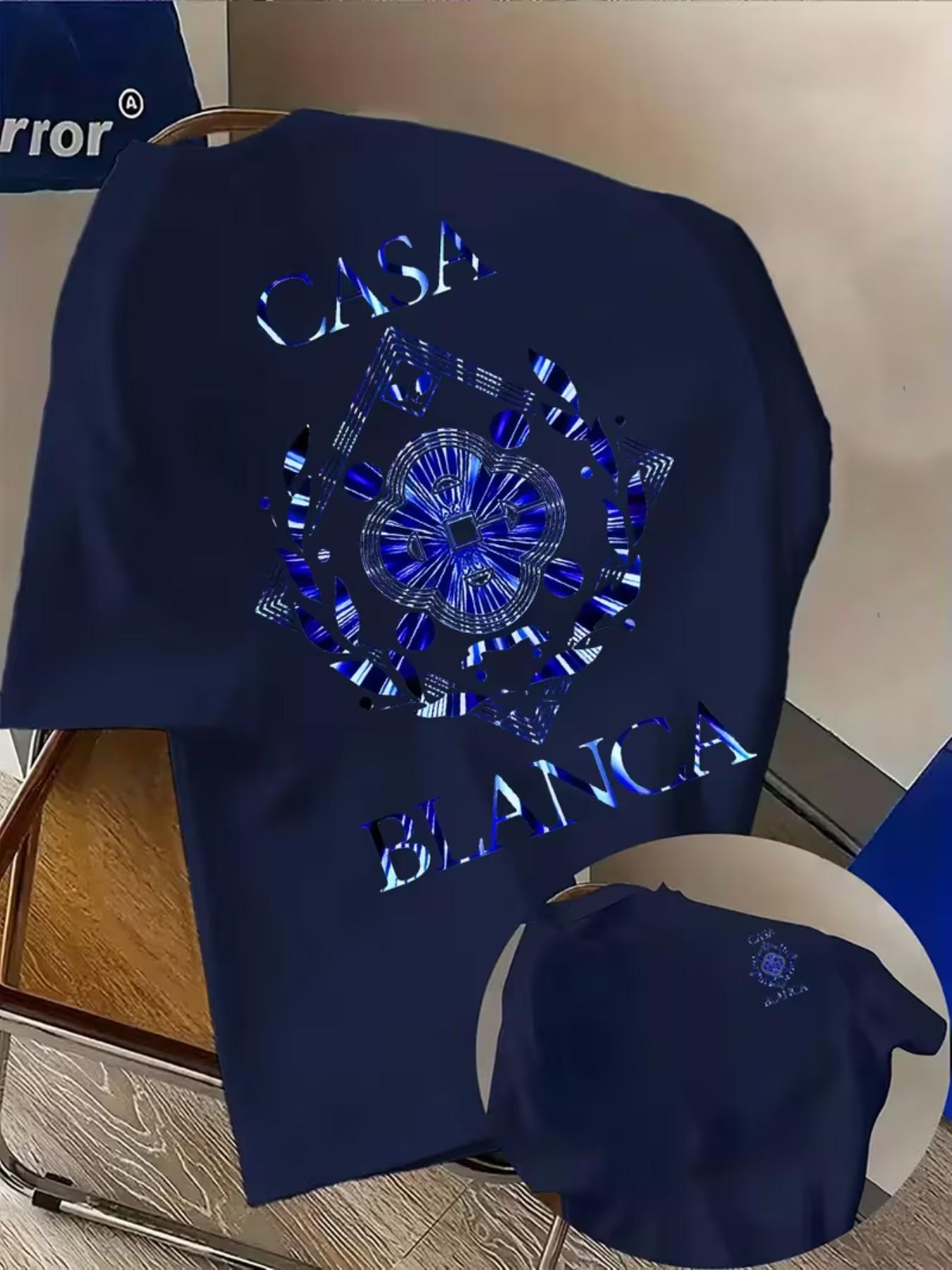 Men's Casual Geometric Print T-Shirt, Casablanca Pattern, Round Neck Short Sleeve, Street Fashion, Soft Polyester Fabric