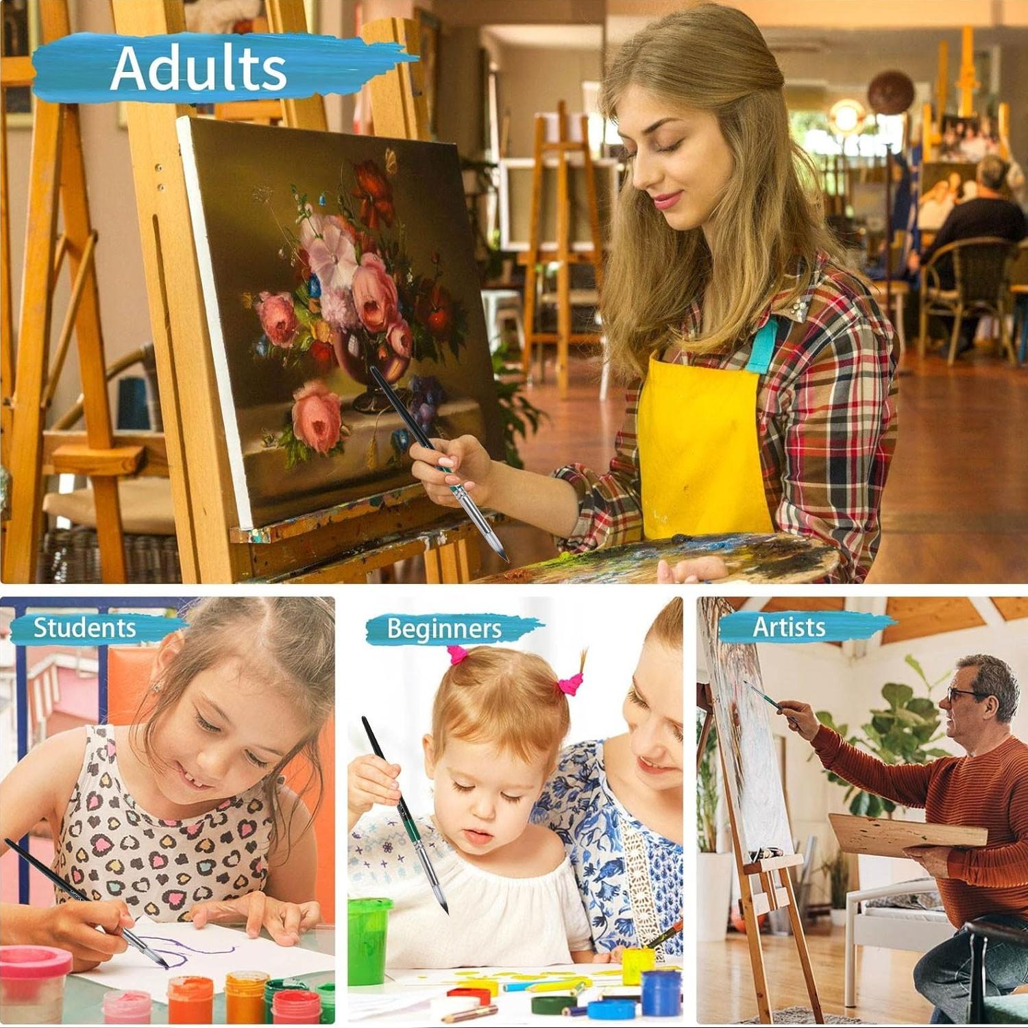 6Pcs Professional Round Paint Detail Brushes Kit Round Brush Variety High Quality Nylon Hair Anti-Shedding Design for Canvas Body Face Rock Painting Adults & Starter Artists