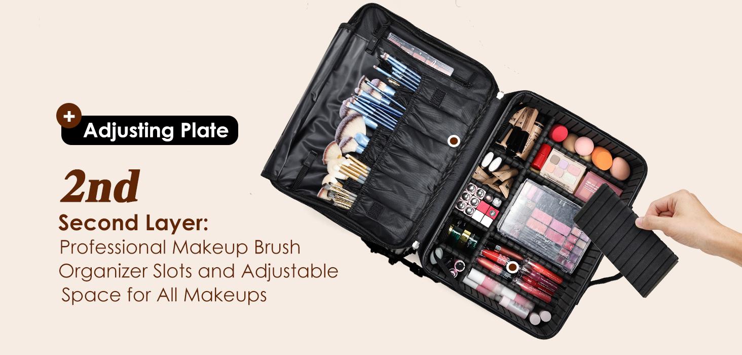 3 Layers Extra Large Makeup Case with Mirror 3 Clear Bags Shoulder Strap Trolley Sleeve Travel Train Case Professional Makeup Box Nail Organizer Salon Barber Suitcase