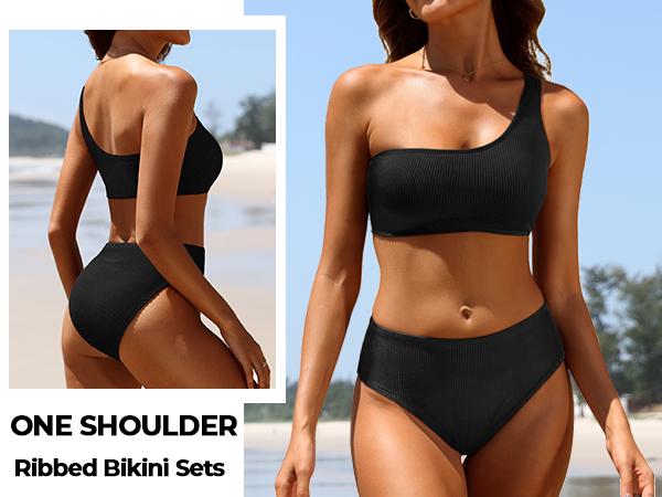 Tempt Me Women Two Piece Swimsuits Ribbed One Shoulder Bikini Sets Mid Waist Bathing Suit Tempt Me Women Two Piece Swimsuits Ribbed One Shoulder Bikini Sets Mid Waist Bathing Suit