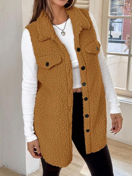 Women's Fall Winter Plush Vest, Elegant Fitted Plain Color Waistcoat, Fashionable Party Holiday Travel, Cute Top, Chic Elegant Vest