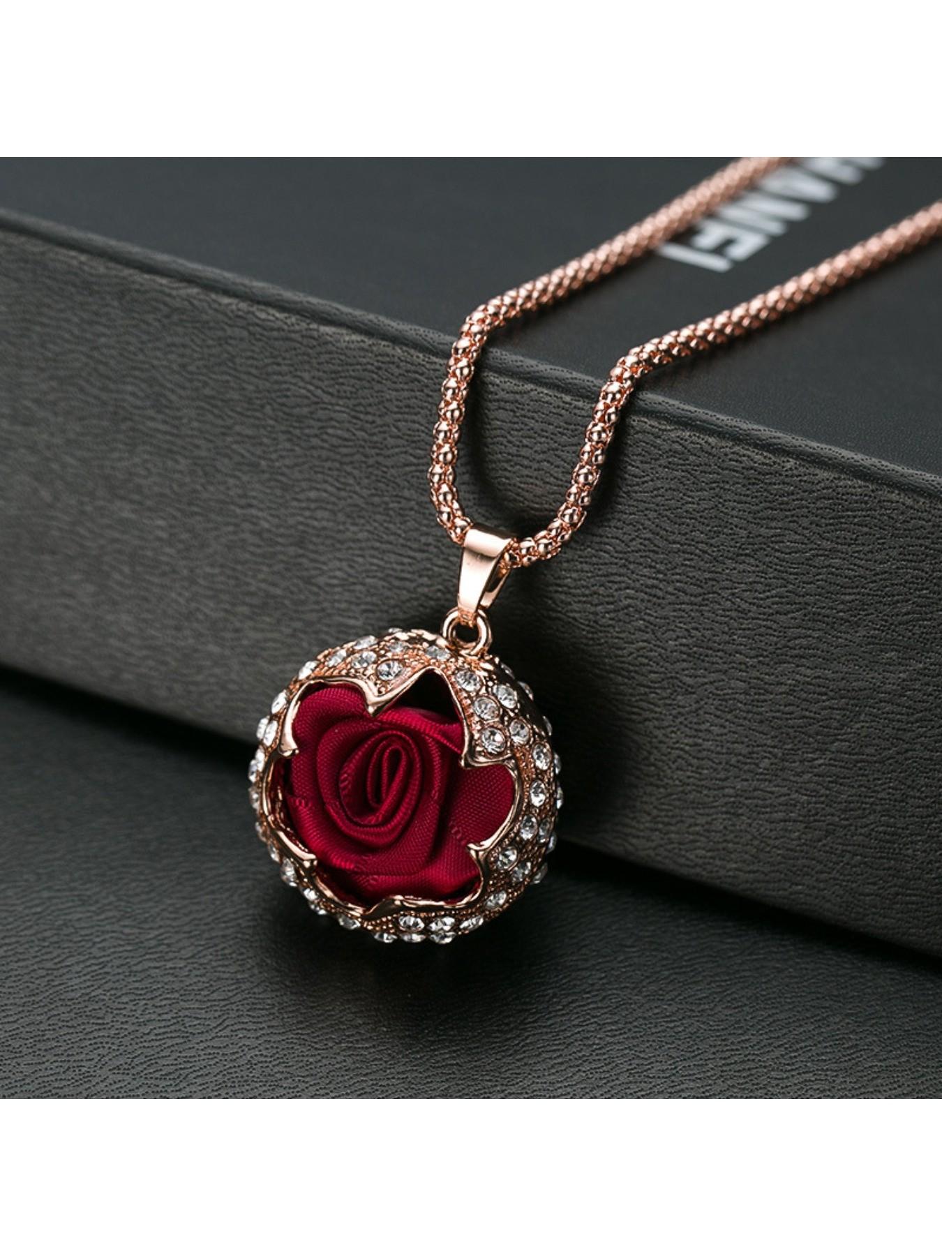 Elegant Rose Flower Pendant Necklace, Unisex Clothing Accessory, Long Chain Sweater Strand, Versatile Fashion Jewelry, Trendy Decorative Charm
