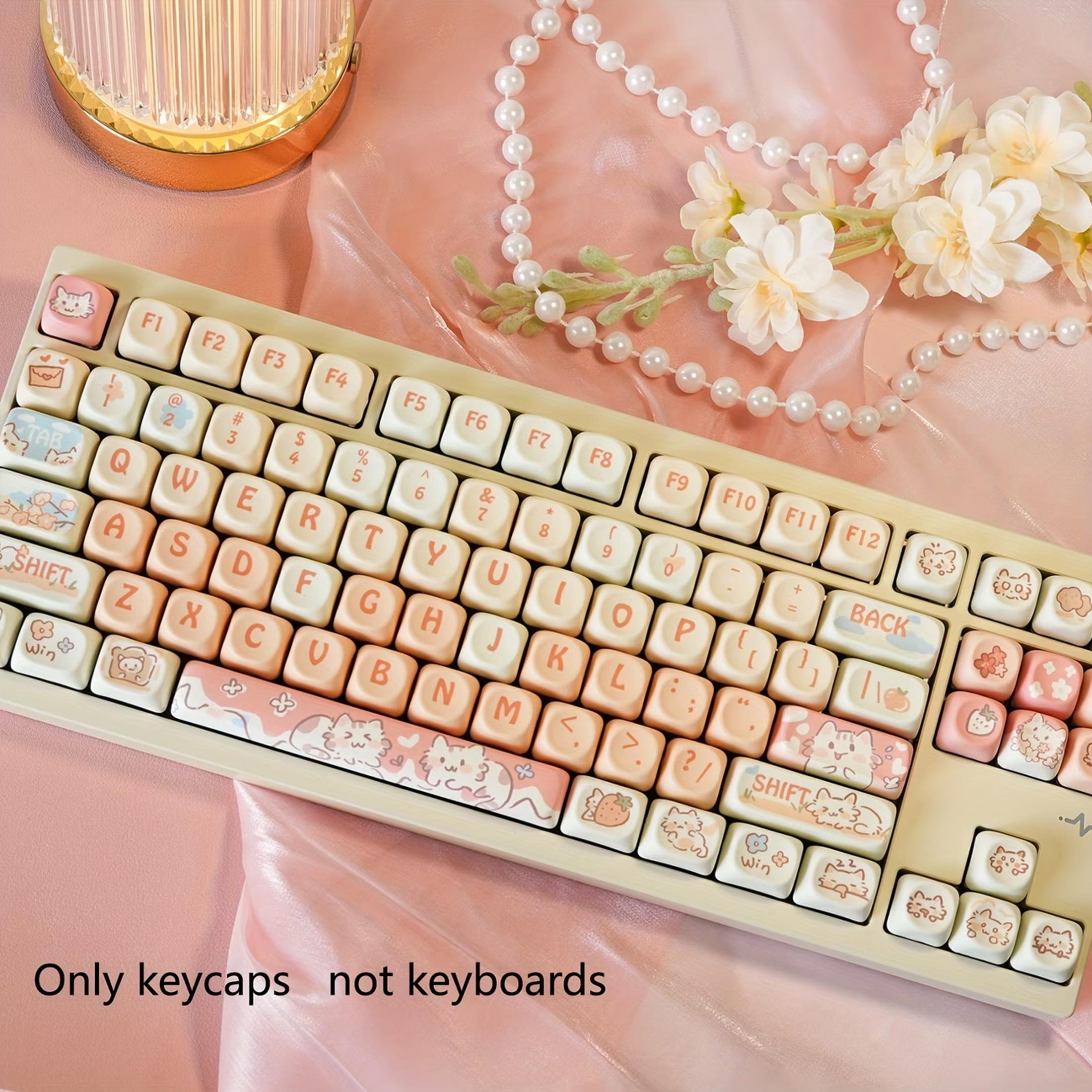 after shipment132-Key Strawberry & Cat Keycaps Compatible for MX Switch - PBT Mechanical Keyboard Keys with Cute Kawaii Girl Style, MOA Height Spherical Caps, Space (6.25U) - for gaming, Office, Gift for Women & Key Compatibility
