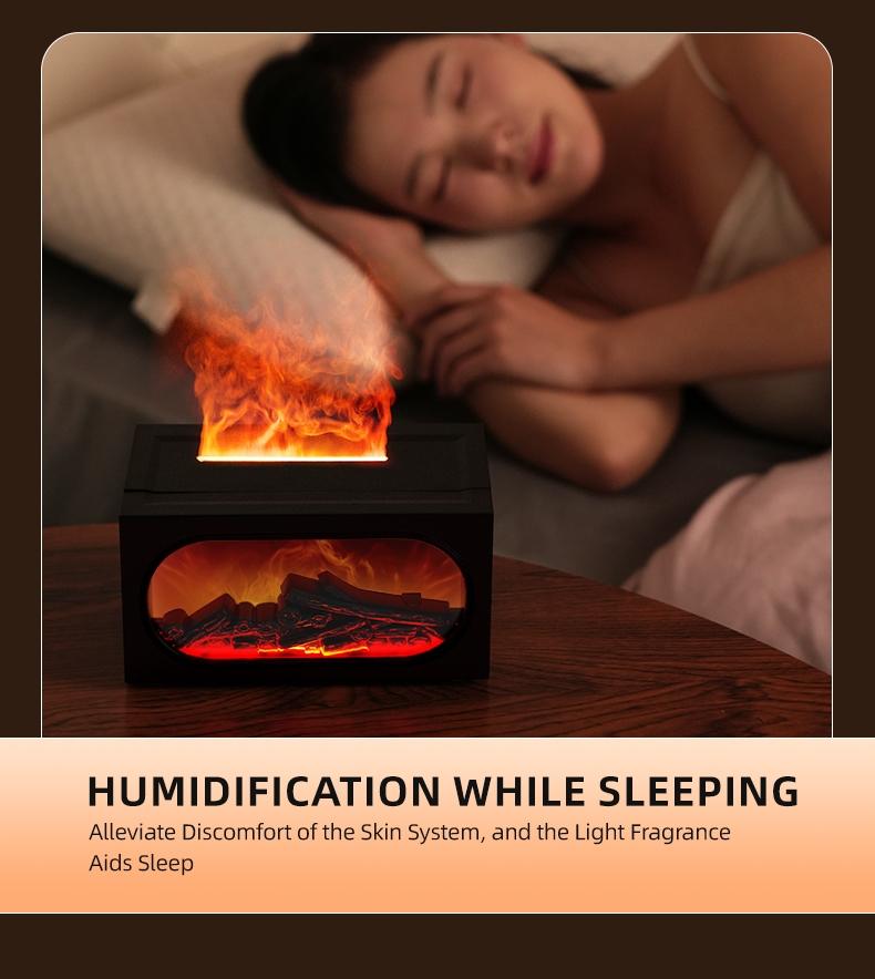 Fireplace Scent Diffuser Humidifier, Aromatherapy Humidifier, Flame Atmosphere Light, Waterless Power Protection, Fine Mist & Coarse Mist Output, Quiet Operation