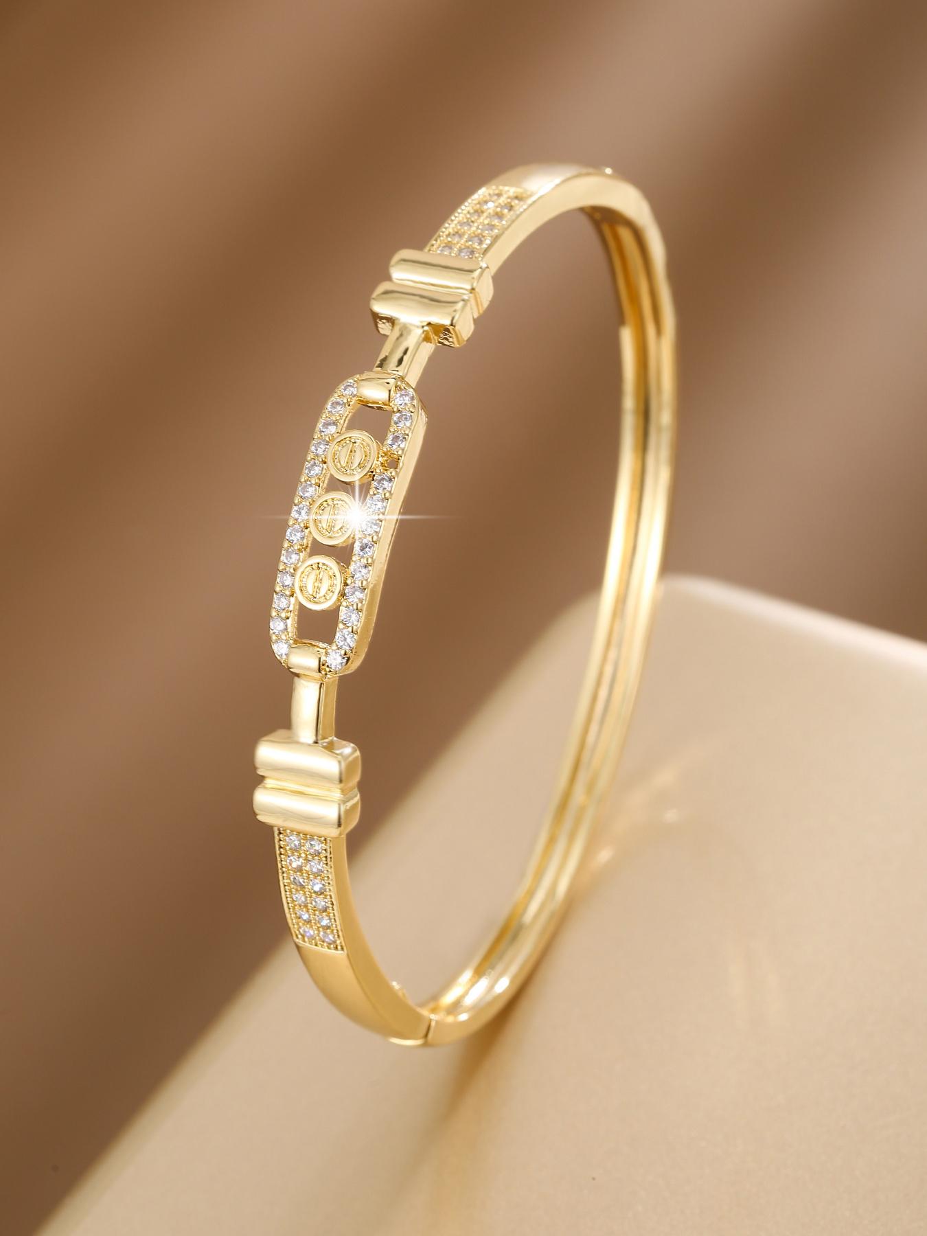 S925 Sterling Silver Rhinestone Decor Bangle Bracelet, Fashionable Hollow Out Design Bangle for Women, Trendy All-match & Exquisite Jewelry for Birthday Gift