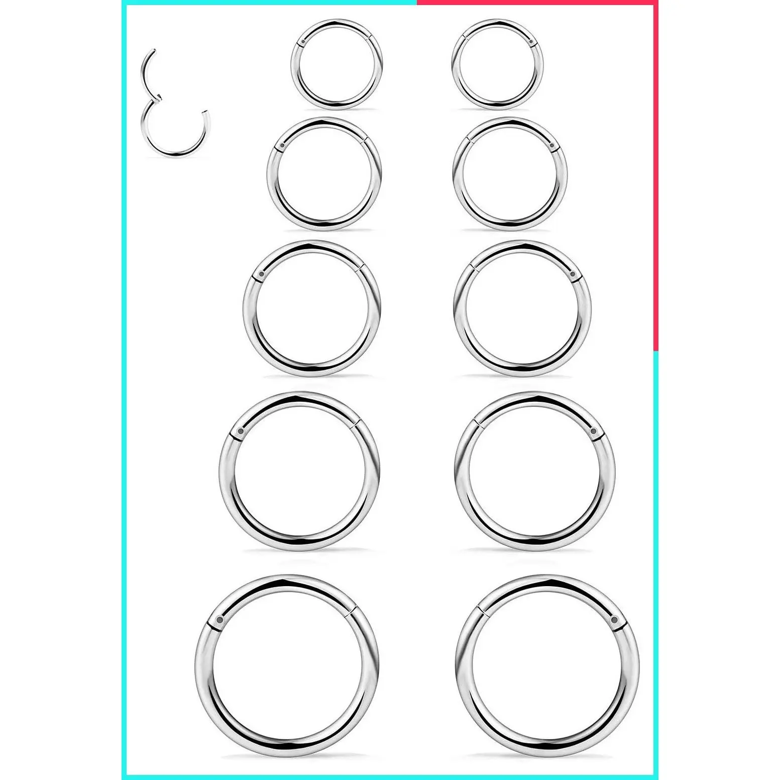 10PCS 14G Surgical Steel Hinged Clicker Segment Rings for Nipple Septum Lip Cartilage Tragus Sleeper Earrings Body Piercing Jewelry for Women Men 8mm 10mm 12mm 14mm 16mm