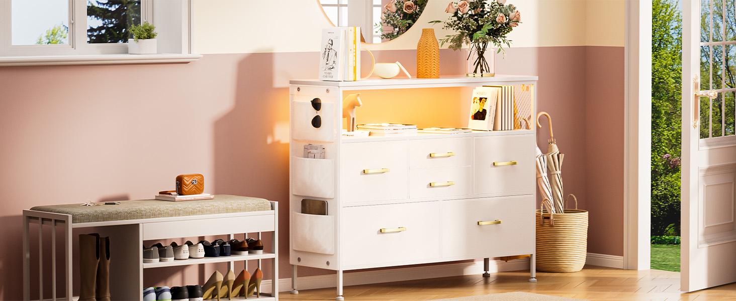 Bedroom Dresser TV Stand with LED Lights & Charging Station, 6 Fabric Drawers with Side Pockets, Wide Storage Dresser for Bedroom, Living Room, or Closet, Modern Media Console for TVs up to 43" Cupboard Furniture Bedroom Dresser TV Stand with LED Lights & Charging Station, 6 Fabric Drawers with Side Pockets, Wide Storage Dresser for Bedroom, Living Room, or Closet, Modern Media Console for TVs up to 43" Cupboard Furniture