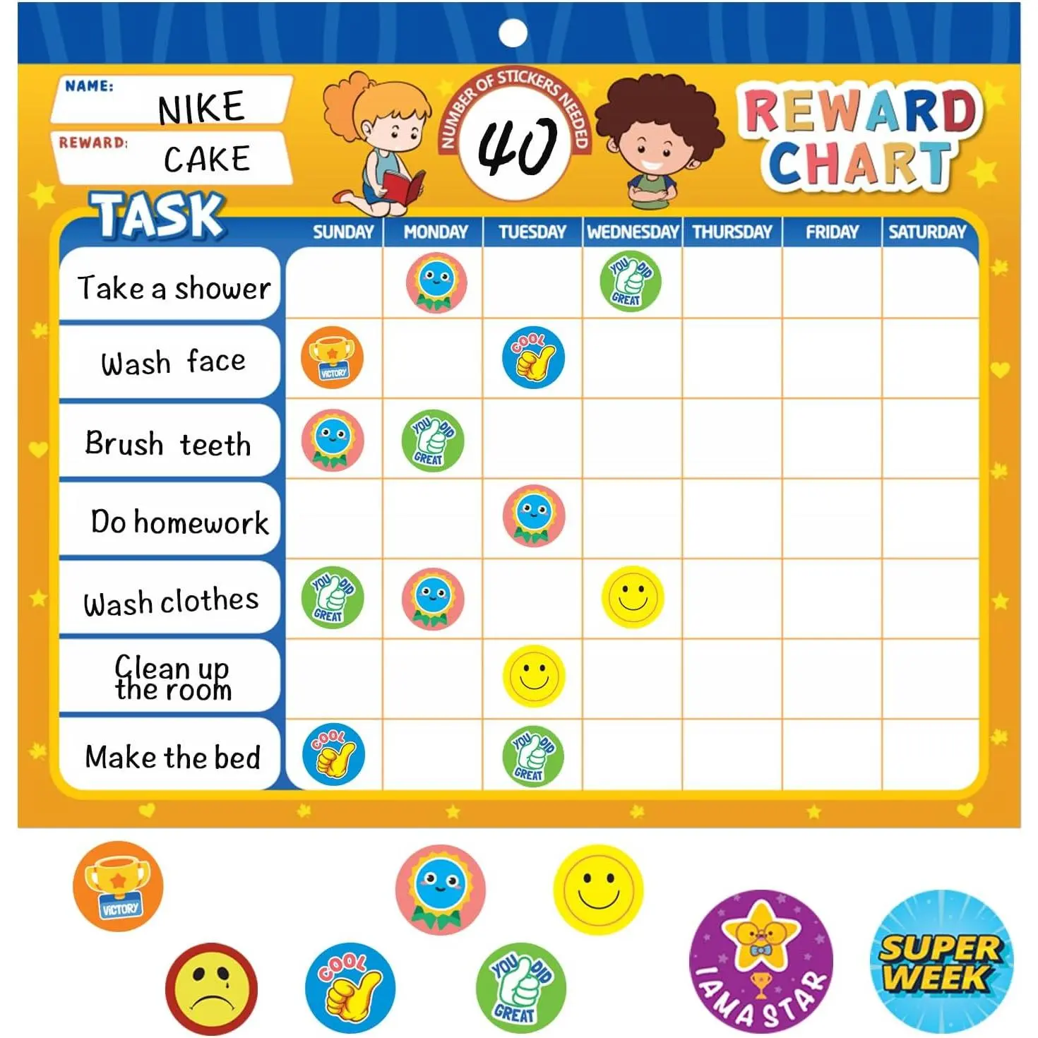 32 Chore Charts Behavior  Chart System, Sticker Chore Chart Pad with 2328 Stickers,12.2" x 9.8" Colorful Design   Chart to Develop Responsibility &  Habits.