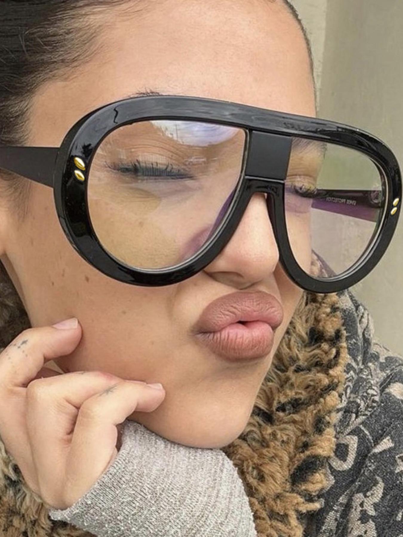 Retro Large Frame Transparent Eyeglasses, Anti-Blue Light PC Lens, Casual Style Unisex Fashion Glasses, for Daily Wear, Reading & Writing, Stylish Protective Glasses