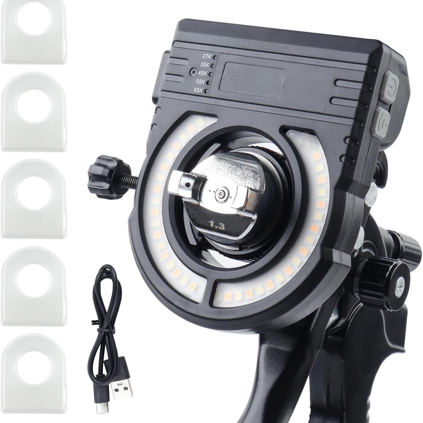 Rechargeable Spray Gun Light, 2700k-6500k LED Lamp, 500/250 Lumens, Uniform Spraying, Reduce Retouching, Universal Automatic Spray Gun Light