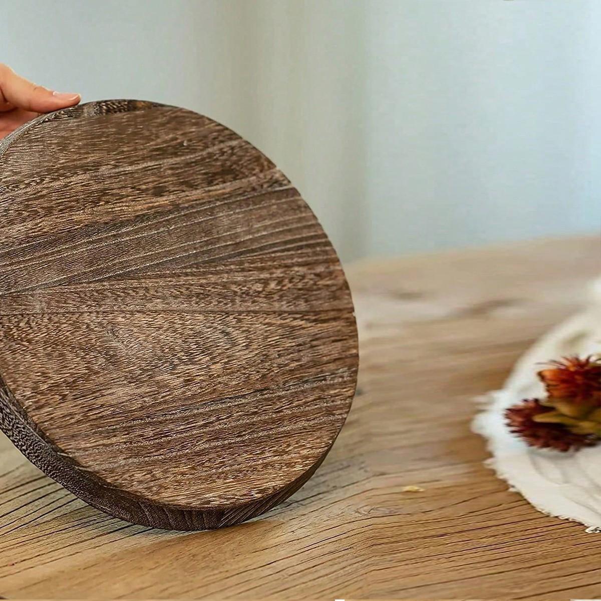 Multifunctional Wooden Tray, Decorative Round Jewelry Storage Tray for Bathroom Vanity, Rustic Farmhouse Coffee Table Decoration