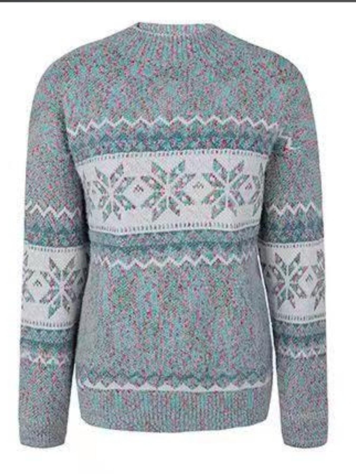 1 Piece 2026 Fall Winter New Knit Sweater, European American Lazy Style, Thick Warm Chenille Fabric, Mock Neck Long Sleeve Snowflake Jacquard Oversized Top, Women Christmas Party Commute Casual Pullover