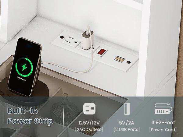 Sikaic Makeup Vanity Set With Mirror And Lights Charging Station Furniture Luxury Modern Design Bedroom Storage