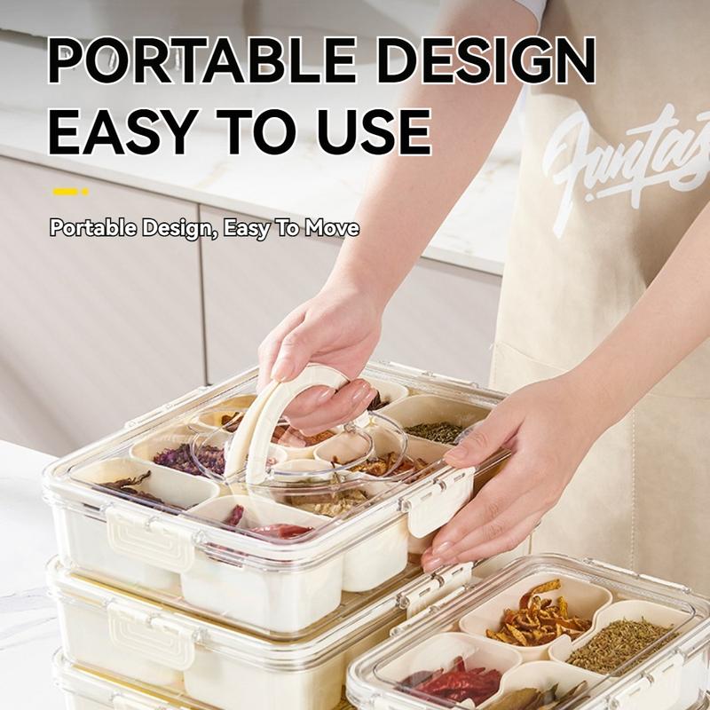 Fruits, Nuts, Snacks -Divided Serving Tray with Lid and Handle--Snackle Box Charcuterie Container for Portable Snack Platters - Clear Organizer for Candy,  Perfect for Party, Entertaining Kitchen Transparent Utensils, Summer