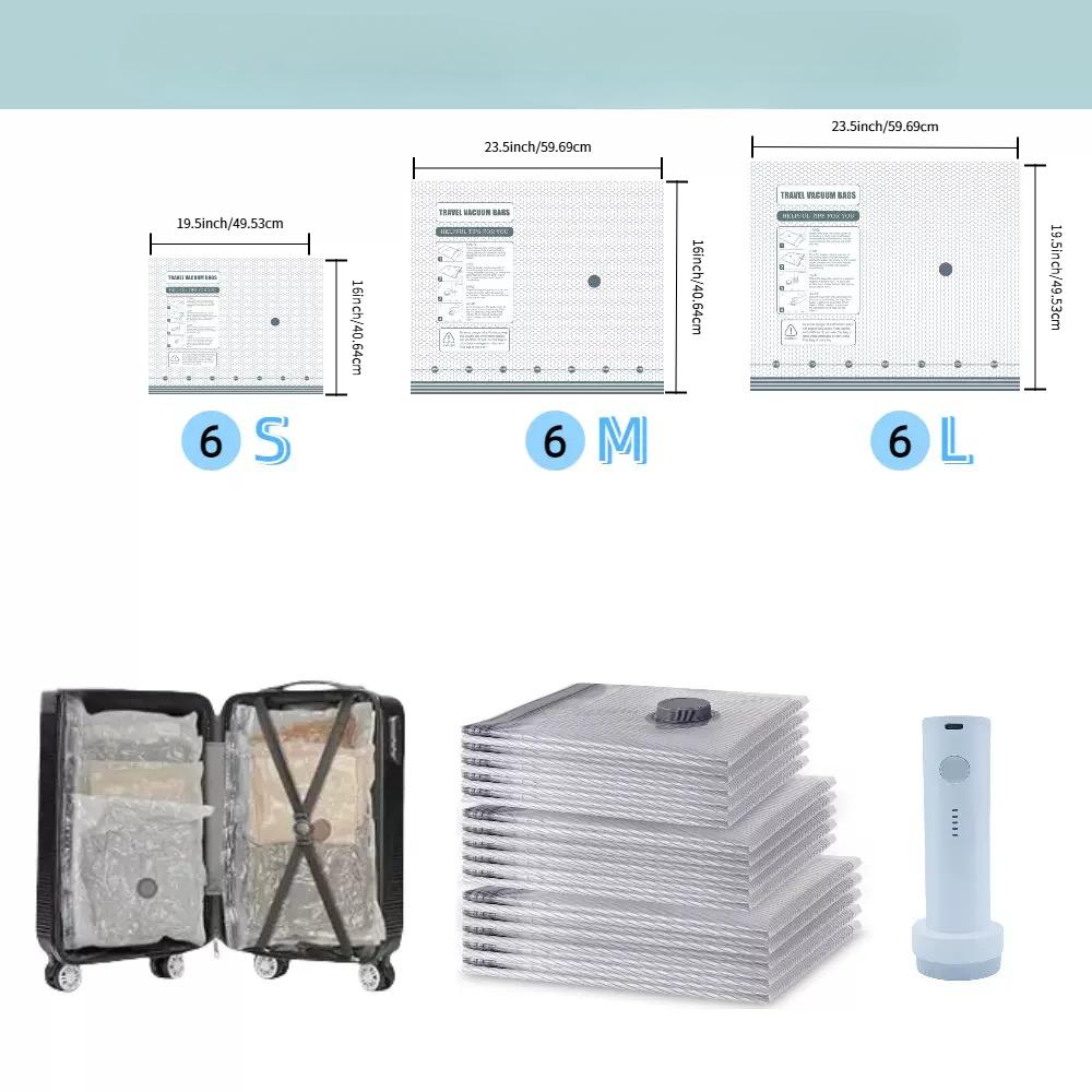 [2025 Upgraded]  Cordless Travel Vacuum Bag Set – 15-Pack Compression Bags for Carry-On Suitcases – 140L/Min Powerful Air Removal – USB Rechargeable Handheld Pump with Built-In Battery – Space Saver for Clothes & Packing， waterproof, reusable Storage