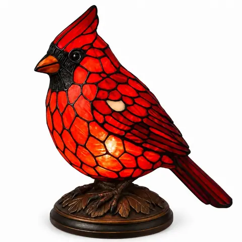 Tiffany-Style Cardinal Bird Table Lamp, Hand-Painted Resin Night Light. A Festive Christmas Decor & Perfect Gift for Bird Enthusiasts(Only the 5.1-inch red version uses a button cell battery)