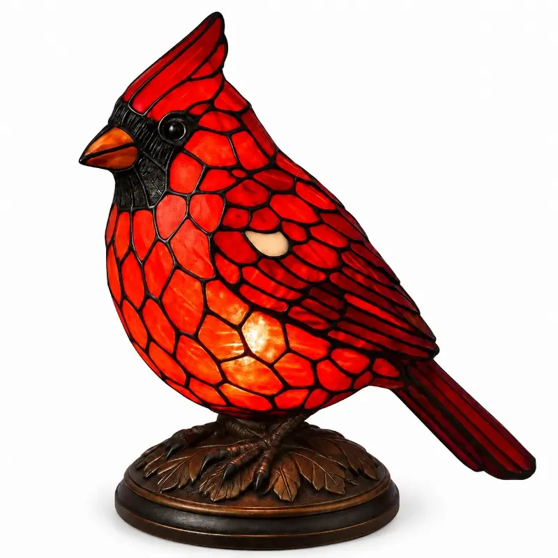 Tiffany-Style Cardinal Bird Table Lamp, Hand-Painted Resin Night Light. A Festive Christmas Decor & Perfect Gift for Bird Enthusiasts(Only the 5.1-inch red version uses a button cell battery)