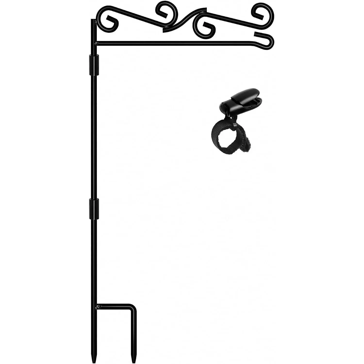 Garden Flag Stand,  Garden Flag Pole Holder Black Metal -Coated Weather-Proof , 37.8"H x 15.5"W For Outdoor Garden Lawn Without Flag