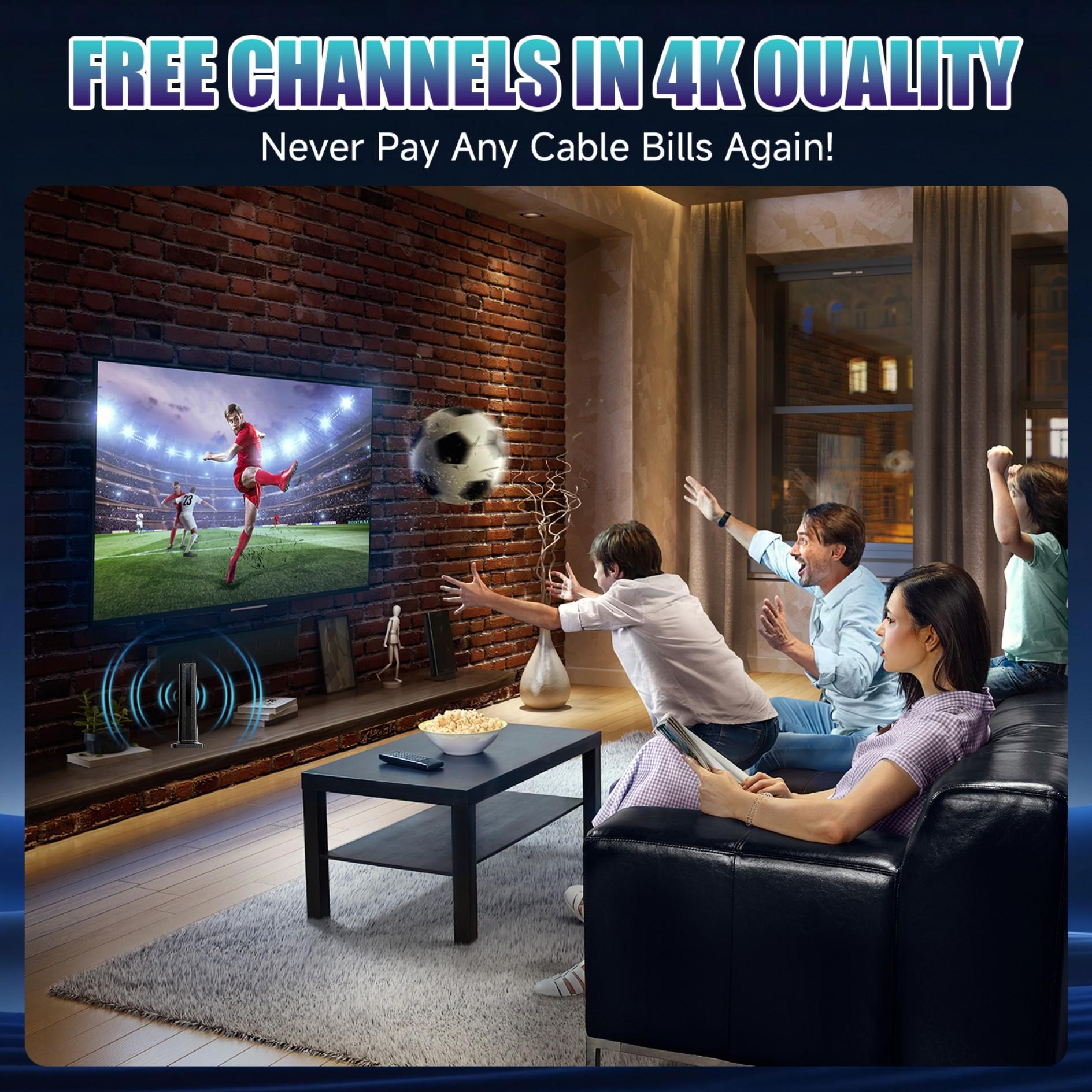 Digital TV Antenna Pro, 300 Miles Signal Reception, Plug-And-Play, Free Channels, 16ft Cable, Ideal for Home, Apartment, Hotel, RV