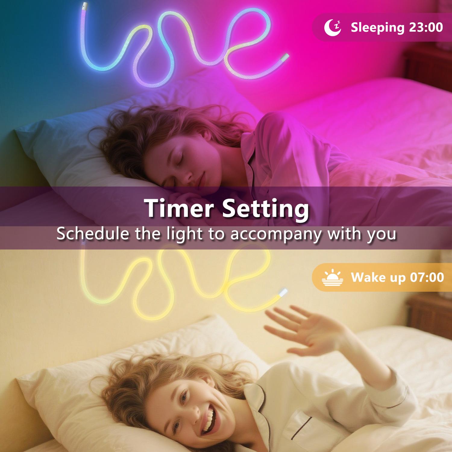 9.84ft Neon LED Rope Lights, 360° Luminous Waterproof Strip with Music Sync, Remote & APP Control, for Indoor/Outdoor Gaming Room, Bedroom led light