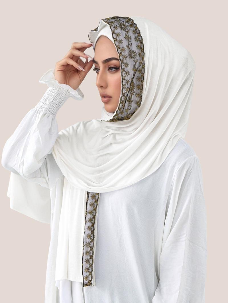 Women's Jersey Modal Hijab Scarf with Contrast Lace Design, Soft Casual Headscarf for All Occasions, Ramadan & Eid Prayer Wear