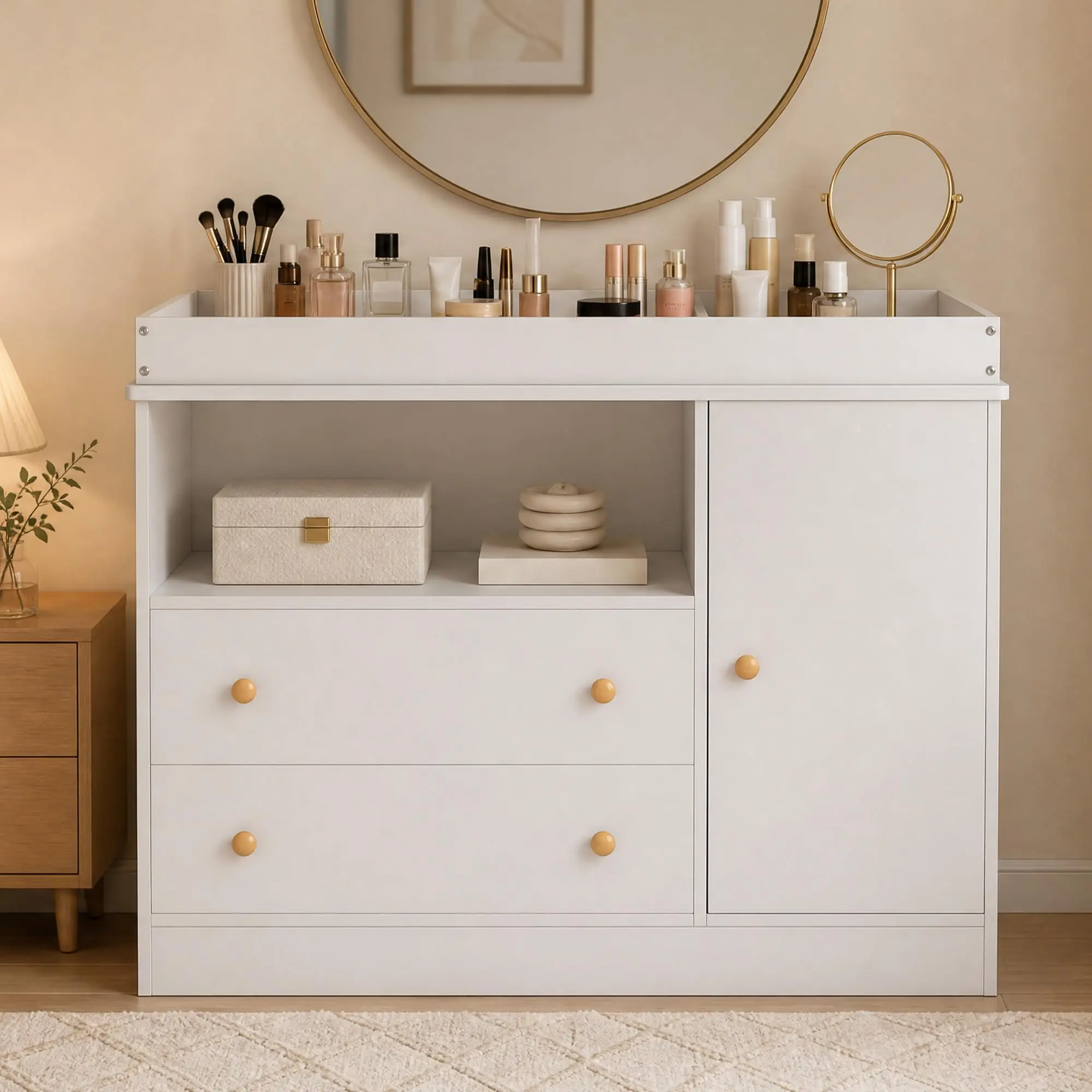 2 Drawer Baby Changing Table Dresser with Safety Rails, Waterproof Diaper Changing Station for Nursery, Sturdy Changing Table for Newborns and Toddlers, Baby Room, Home