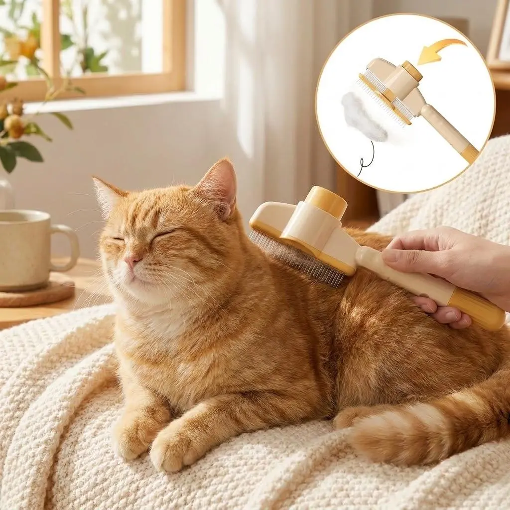 One-Click Clean Pet Grooming Slicker Brush, Dual-Length Pins for Matted Fur & Shedding Undercoat, Gentle Dog Cat Comb