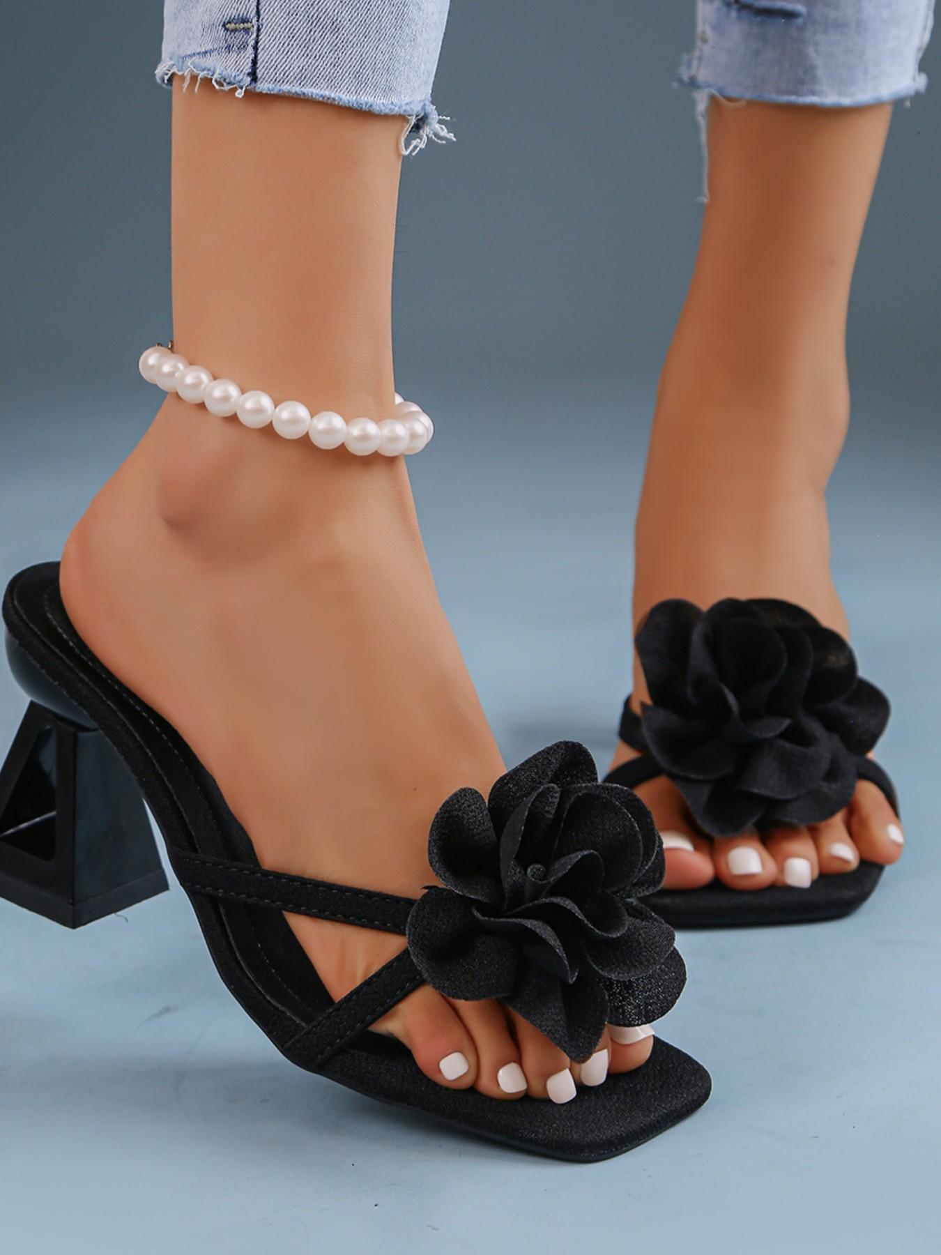 Comfortable Block Heel Flower Mules for Vacation, Stylish Footwear for Women, Perfect for Casual, Lightweight & Breathable Design