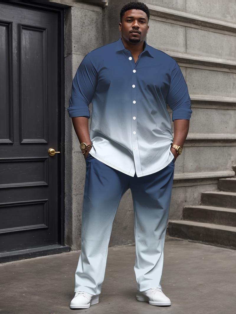 Plus Size Men's Casual Sport Suit Outdoor Leisure Button Closure Jacket & Pants Set for Spring Summer Adult Males Black Trouser Menswear Gamis - Clothes Formal Long Sleeve