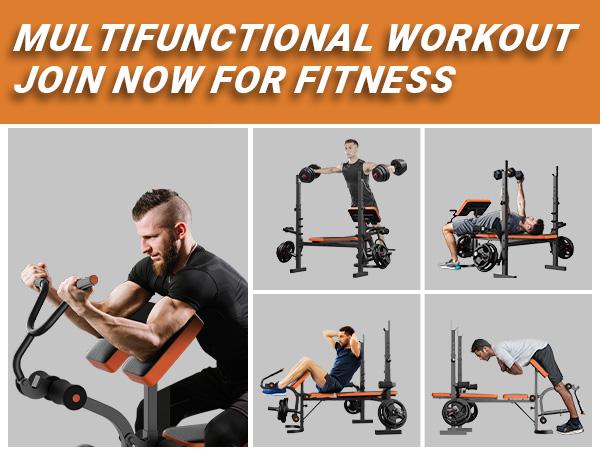 Bearbro 660lb 6-in-1 Adjustable Weight Bench with Multi-Purpose Workout Bench Set With Barbel Rack and Leg Developer for Home Gym Full Body Function Strength Training