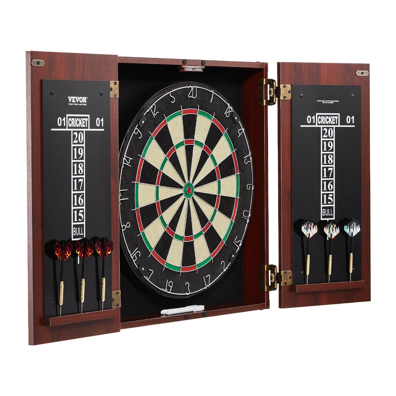 VEVOR Dartboard and Cabinet Set, Ready-to-Play Bundle Official Size Dartboard Cabinet, Steel Tip Dart Hideaway Cabinet, Features Easy Assembly, Complete with All Accessories, Perfect for Cricket Games