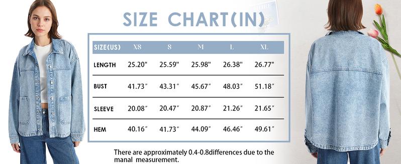 Hixiaohe Women Jean Jackets Oversized Long Sleeve Coat Fashion Clothes Trendy Button Up Denim Shirt Jacket  with Pockets TikTokShopBlackFriday