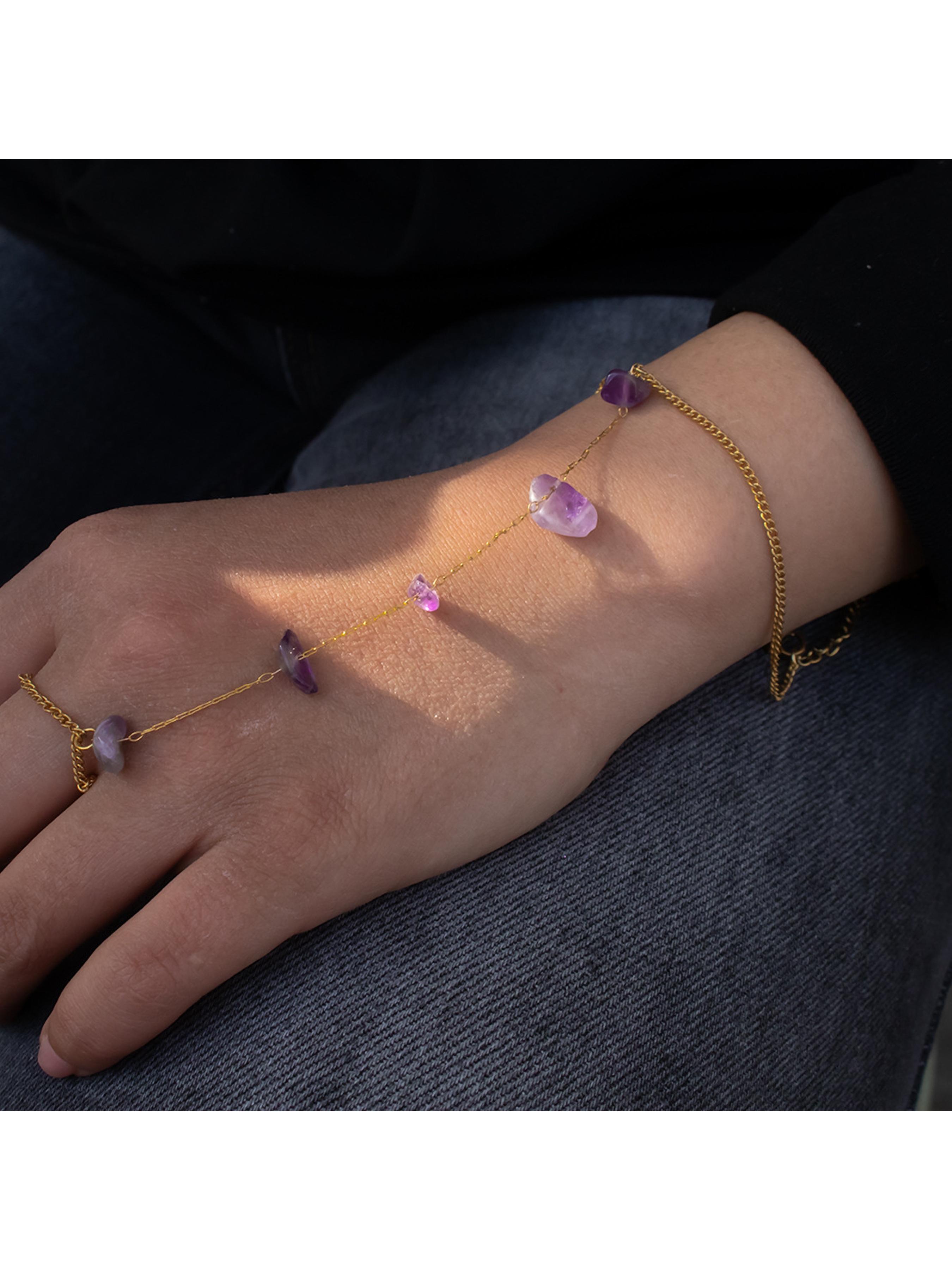 Natural Gemstone Back Bracelet Necklace, 14k Gold Plated Stainless Steel, Healing Crystal Pendant, Adjustable, Waterproof, Ideal Gift