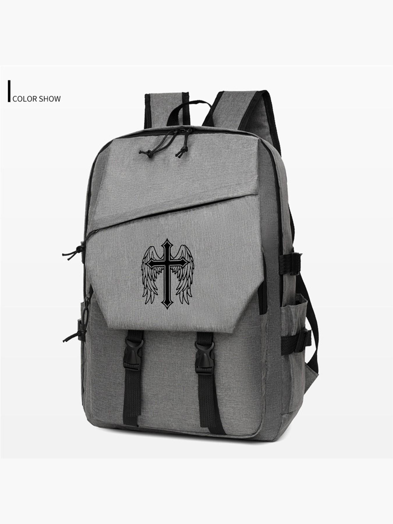 Cross Wings Print Backpack, Large Capacity Waterproof Laptop Bag, Casual School & Business Bag, Unisex, All Seasons