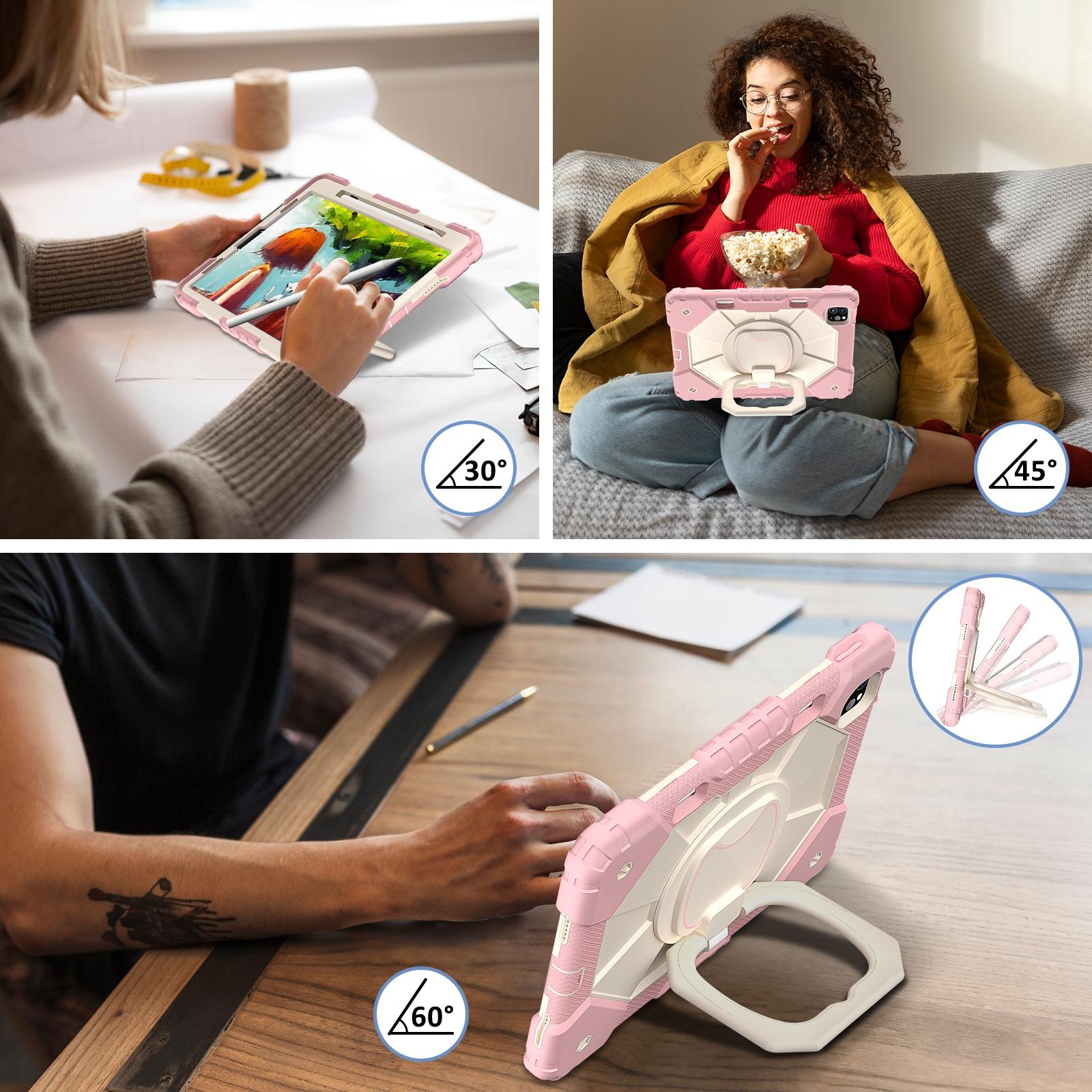 Case for iPad Pro (M5) 2025 11 inch Tablet Protective Cover, iPad Accessories, Compatible with iPad (A16) 11th/10th/iPad Air M4 2026/iPad Mini - Military Shockproof Cover with 360° Rotating Stand & Pencil Slot - Kids/Adults Friendly - Rose Gold