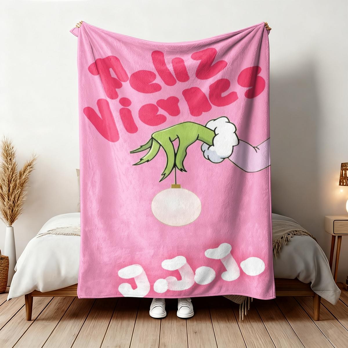 Comfortable Christmas Cartoon Grinch Blanket, Flannel Throw for Holiday Gifts, Soft and Skin-Friendly, Perfect for Home Use