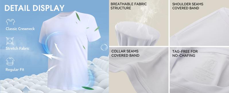 BAMBOO COOL Men's Moisture-Wicking Slim-Fit Crewneck Undershirts, 3-Pack – Soft, Breathable, Comfortable Fathersdaygift Stretchy Top