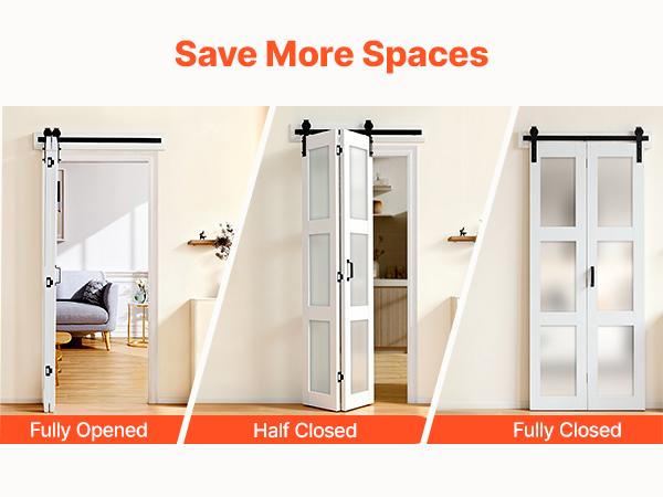 VEVOR Bifold Barn Door, 36x 84, MDF with Tempered Glass Bi-Fold Sliding Closet Doors, Hardware Kit Included, Space-Saving Design, Pre-Assembled Panels for Bedroom, Living Room, Wardrobe, White