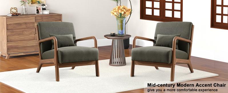 [TikTokShopBlackFriday]EBELLO Green, Modern Accent Chair With Wooden Legs And One Pillow, Easy Assembly, ComfyFabric Living Room Chairs, Lounge Reading Armchair