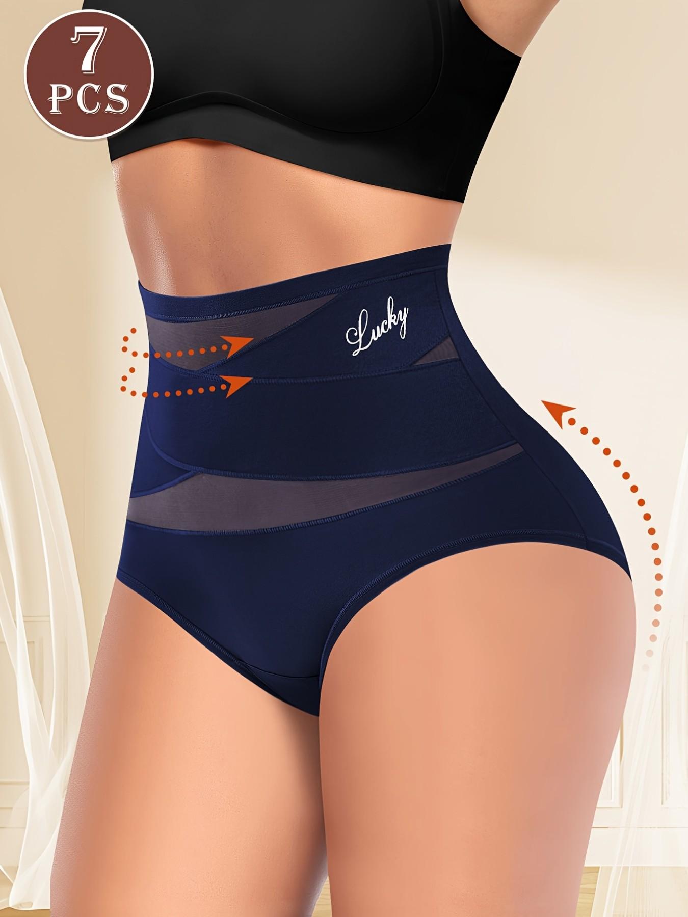 7-Pack High-Waisted Body Contouring Shapewear Underwear for Women, Elegant Chic Breathable Mesh, Invisible Seamless Triangle Panties, All-Seasons Fitted Design, Firm Control Shapewear