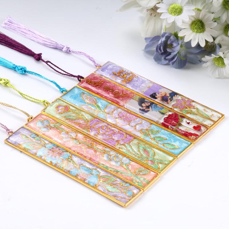 12pcs Bookmark Bazels with Tassels, UV Resin Molds for DIY Bookmarks(6 Flowers and 6 Blank Frames), Resin Craft Bezels Bookmark Molds for Mother's Day Gifts - LET'S RESIN