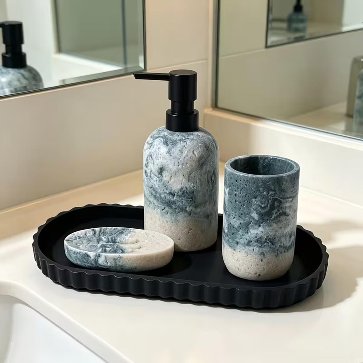 Modern Wavy Edge Smooth Decorative Tray, minimalist curved organizer tray for bathroom countertop, living room decor and kitchen storage, aesthetic home accessory for candles jewelry perfumes and tabletop organization